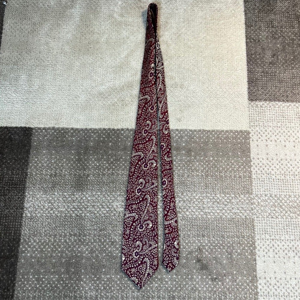 Polo Ralph Lauren Mens Silk Tie Burgundy Paisley Geometric Necktie Made in USA